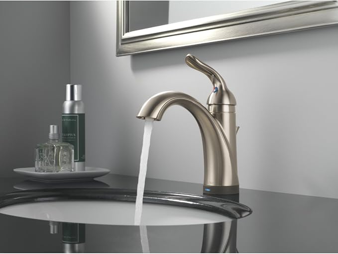 Delta Faucet Lahara Single Hole Bathroom Faucet with Touchless Technology, Brushed Nickel Bathroom Sink Faucet, Single Handle Bathroom Faucet, Bath Faucet, Push Pop-Up Drain, Stainless 538T-SS-DST