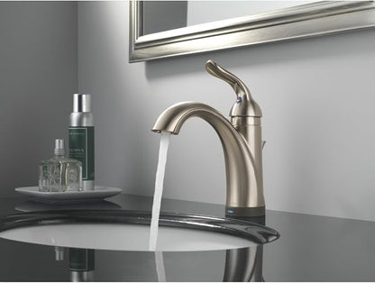 Delta Faucet Lahara Single Hole Bathroom Faucet with Touchless Technology, Brushed Nickel Bathroom Sink Faucet, Single Handle Bathroom Faucet, Bath Faucet, Push Pop-Up Drain, Stainless 538T-SS-DST