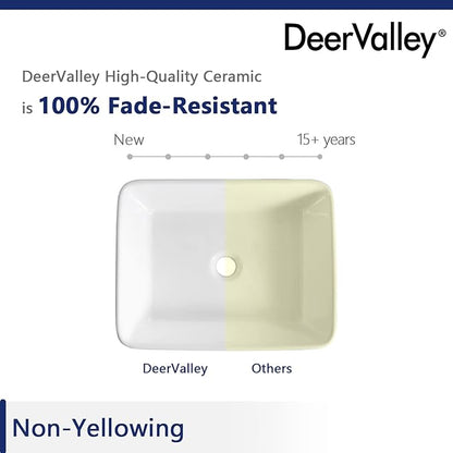 DeerValley Ally 19x15 Inch Rectangular Vessel Sink, White Ceramic Above Counter Bathroom Basin, DV-1V031