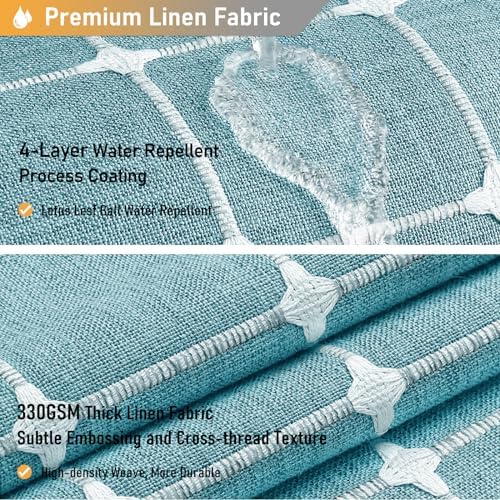 BTTN 72x78 Boho Farmhouse Linen Fabric Shower Curtain Set, Turquoise/Teal