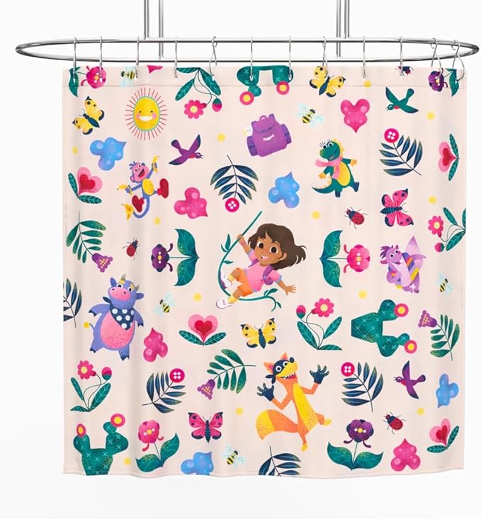 Dora The Explorer 13-Piece Shower Curtain Set, 72 x 72 Inch Fabric Curtain with Hooks, Bathroom Decor, Machine Washable, (100% Officially Licensed Product) by Franco Collectibles
