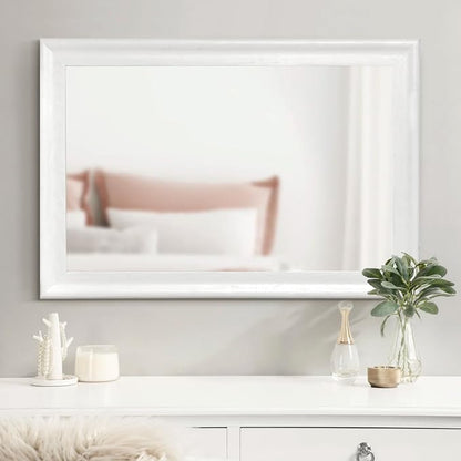 White Wall Mirror for Bathroom,Rectangle Rustic 24 x 36 inch Vanity Mirrors | Hanging Mirror with Wood Grain Pattern for Living Room,Bedroom,Entryway (24x36 inch, White)