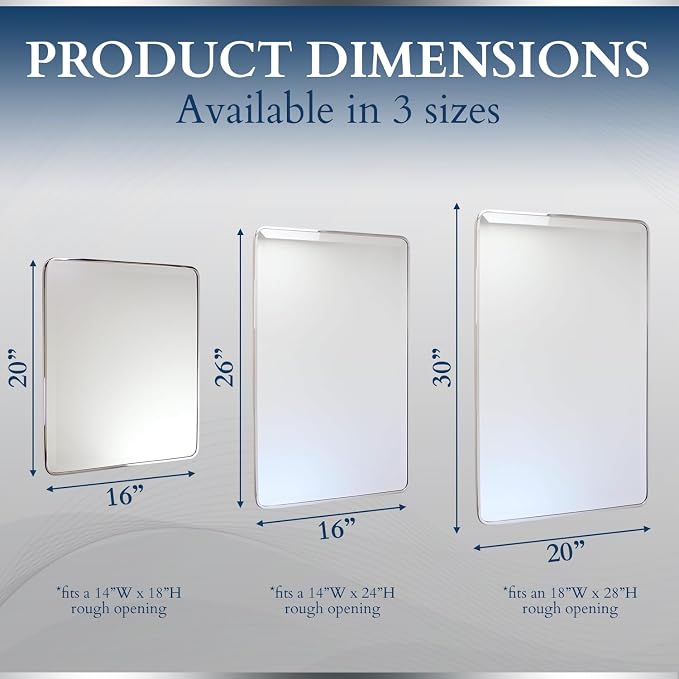 16x26 Austin Farmhouse Metal Framed Rounded Rectangle Recessed Bathroom Medicine Cabinet, Beveled Mirror, 14x24 in-Wall Opening, powder-coated Steel, Adjustable Glass Shelves, Magnet Close, Black
