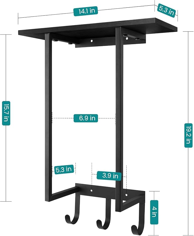 ELITEROO Towel Holder for Bathroom Wall, Wooden Towel Rack Shelf | Hanging Towel Organizer with 3 Hooks for Small Bathroom Storage, Bath Rolled Towel Shelf for RV, Camper, Black