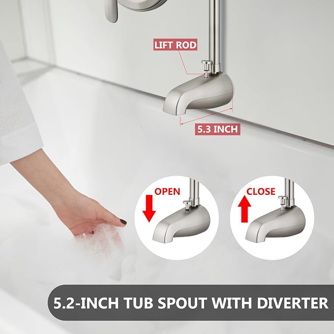 Tub Shower Conversion Kit with Riser and Shower Head, Brushed Nickel | 70-Inch SUS304 Shower Riser, 360° Swivel Head, Diverter Tub Spout, Wall Mount