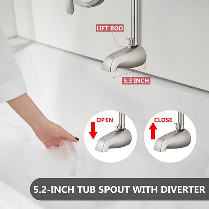 Tub Shower Conversion Kit with Riser and Shower Head, Brushed Nickel | 70-Inch SUS304 Shower Riser, 360° Swivel Head, Diverter Tub Spout, Wall Mount