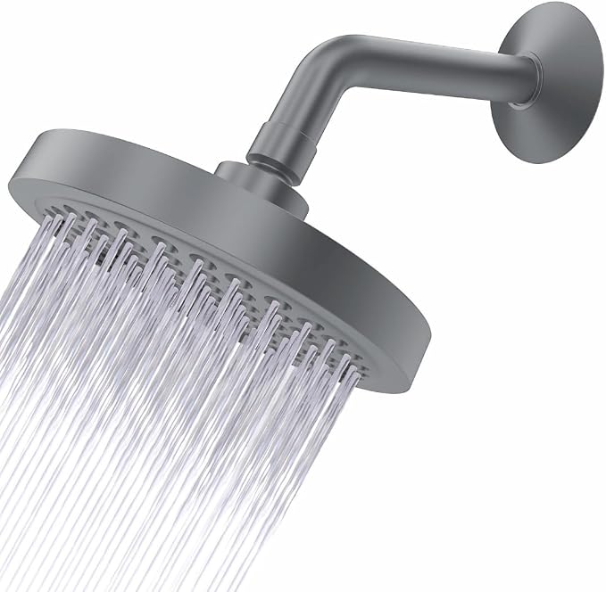 CircleSplash Shower Head - High Pressure 2.5 GPM - Matte Grey | Anti-clog silicone nozzles, removable restrictor, easy-clean fixed replacement