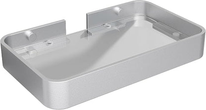 8-Inch Small Wall Shelf, Clear Tempered Glass with Matte Silver Aluminum Frame – Sleek Floating Bathroom Organizer