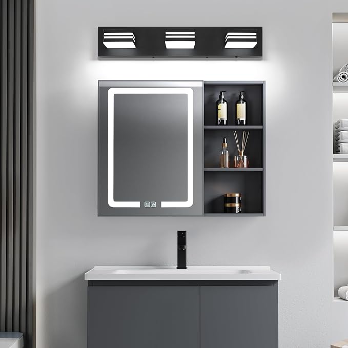 LED Modern Bathroom Vanity Light Fixtures (3-Light, 24-Inch)(5CCT, Dimmable), Matte Black Modern Bathroom Wall Lighting Fixtures Over Mirror (3000K/3500K/4000K/5000K/6000K)