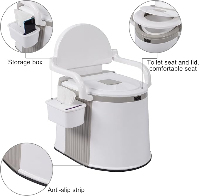 Portable Camping Toilet - Porta Potty, Portable Lightweight RV Toilet 5 Gallon with-Cardboard Box Anti-Slip Strip-Handrail Design for Adults Outdoor, Camping, Marine, RV Travel, Emergency Use