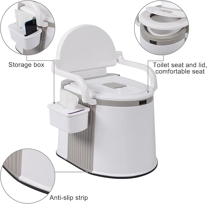 Ochine Portable Toilet Camping Porta Potty, Portable Folding Toilet with Lid, Indoor Outdoor Commode with Detachable Inner Bucket and Removable Paper Holder for Camping, Boat, Van, Emergency Use