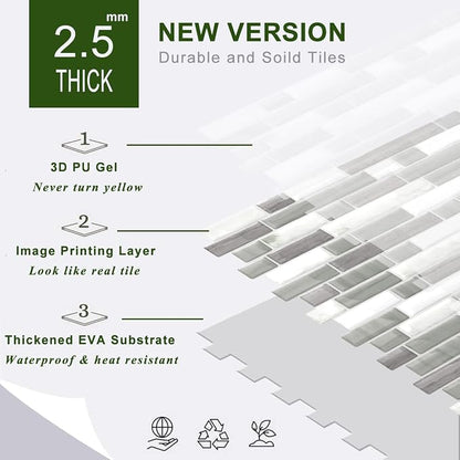 STICKGOO Thicker Design Peel and Stick Tile Backsplash, 12”×12”Stick on Backsplash for Kitchen, Self Adhesive Tile for Kitchen Backsplash and Bathroom(10 Sheets, Gray)