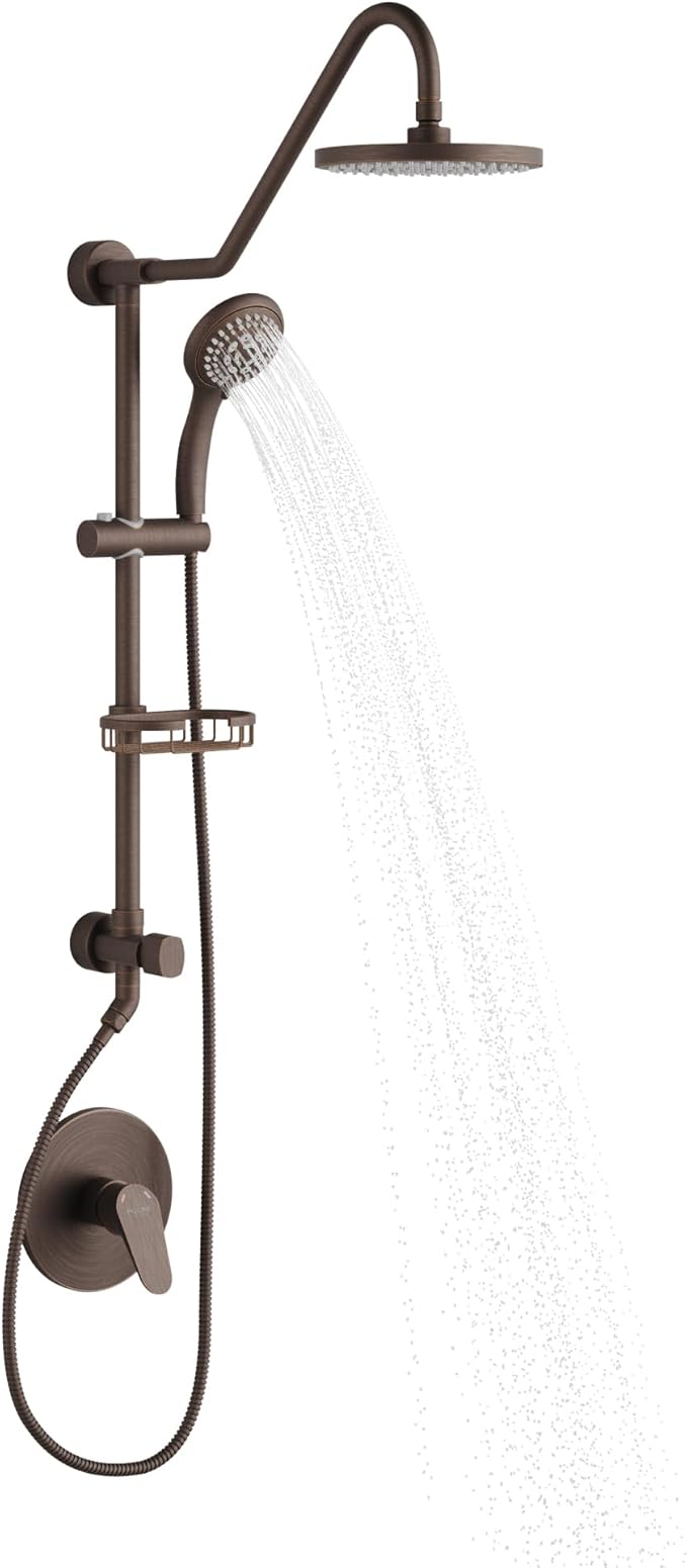 PULSE ShowerSpas Kauai III Oil-Rubbed Bronze Rain Shower Head with Handheld Spray - 1.8 GPM, 8" Showerhead, 5-Function HandShower, Adjustable Slide Bar - Shower Heads with Handheld Spray Combo