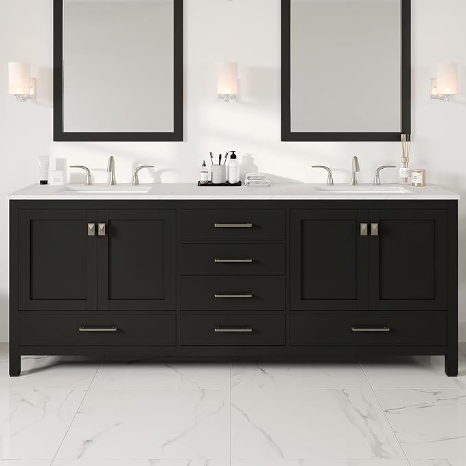 Eviva Aberdeen 84 in. Espresso Double Sink Bath Vanity with Carrara Quartz Top and Undermount Porcelain Sinks