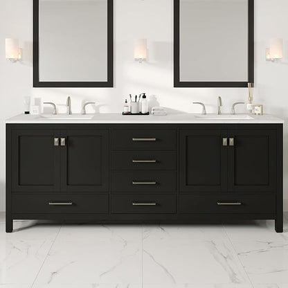 Eviva Aberdeen 84 in. Espresso Double Sink Bath Vanity with Carrara Quartz Top and Undermount Porcelain Sinks