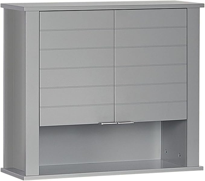 RiverRidge Madison Two-Door Over The Toilet Storage Cabinet Gray Wall Mounted Medicine Cabinet with Adjustable Shelves, Modern Flat Handles & Horizontal Grooved Aesthetic