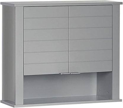 RiverRidge Madison Two-Door Over The Toilet Storage Cabinet Gray Wall Mounted Medicine Cabinet with Adjustable Shelves, Modern Flat Handles & Horizontal Grooved Aesthetic