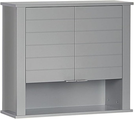 RiverRidge Madison Two-Door Over The Toilet Storage Cabinet Gray Wall Mounted Medicine Cabinet with Adjustable Shelves, Modern Flat Handles & Horizontal Grooved Aesthetic