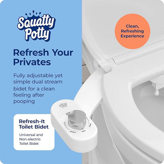 Squatty Potty Refresh-it Dual Stream Fresh Water Bidet Toilet Seat Attachment Non Electric