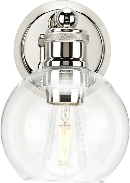 Progress Lighting Hansford Collection 1-Light Clear Glass Coastal Bath Vanity Light Polished Nickel