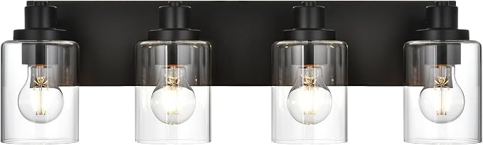 4 Light Bathroom Vanity Lights, Bathroom Lighting Fixtures over Mirror with Clear Glass Shades, Black Vanity Light For Bathoom, Modern Wall Sconces Vanity Lighting Fixture for Bathroom Hallway