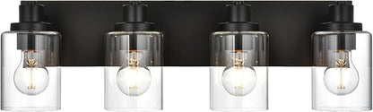 4 Light Bathroom Vanity Lights, Bathroom Lighting Fixtures over Mirror with Clear Glass Shades, Black Vanity Light For Bathoom, Modern Wall Sconces Vanity Lighting Fixture for Bathroom Hallway