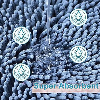 RUN HELIX Bathroom Rug Set 2 Pieces Non-Slip, Chenille Toilet Rugs, Absorbent Plush Shaggy Bath Mat Set for Bathroom, Bedroom, Kitchen, Deep Blue, 20"x32" & 16"x24"