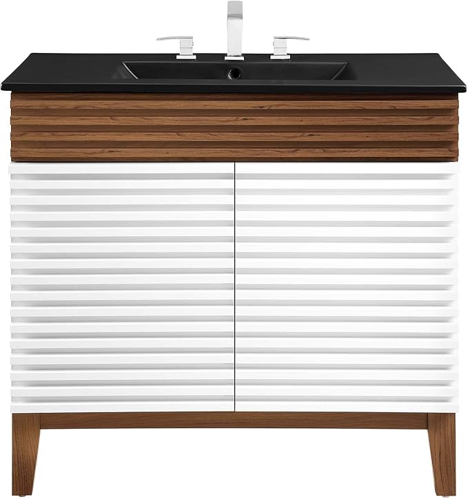 Modway Render 36" Bathroom Vanity in White Walnut Black