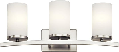 Kichler Crosby 23" Vanity Light in Brushed Nickel, 3-Light Contemporary Bathroom Light with Satin Etched Cased Opal Glass, (23" L x 8.75" H), 45497NI
