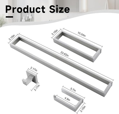 Brushed Nickel Towel Bar Set,5-Pieces Bathroom Hardware Accessories Set,Towel Racks Set for Bathroom 23.6 Inch Towel Bar Stainless Steel Wall-Mounted