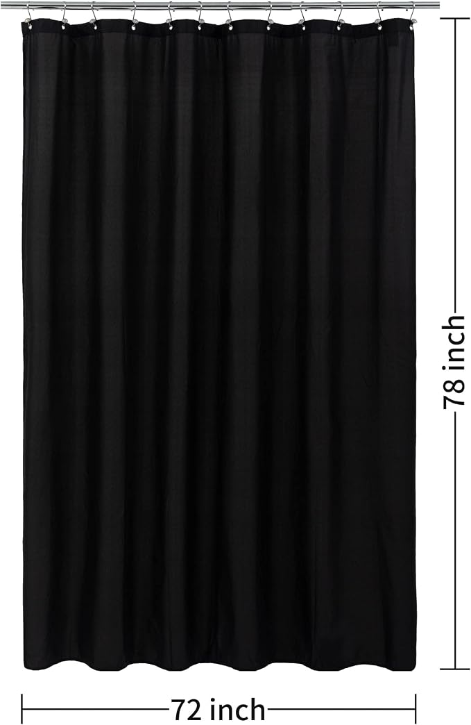 ALYVIA SPRING 72x78 Long Waterproof Fabric Shower Curtain or Liner Black | 3 Magnets, Soft Cloth & Hotel Quality, Machine Washable, Light-Weight, Long Size