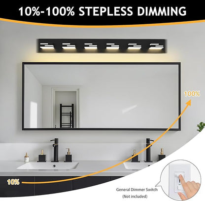LED Modern Bathroom Vanity Light Fixtures 6-Light 5CCT Dimmable Matte Black Vanity Lights for Bathroom Lighting Fixtures Over Mirror, with 350° Rotatable Acrylic Heads, 40-inch
