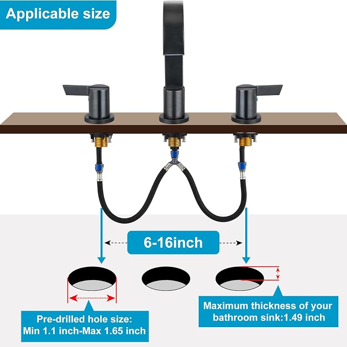 Midanya 8 Inch Widespread Bathroom Sink Faucet 3 Hole,Oil Rubbed Bronze | Waterfall Swivel Spout,2 Handle,SUS304,with Pop Up Drain,cUPC 24" Water Hose,for 6-16” hole distance vanity,RV,Farmhouse Sink
