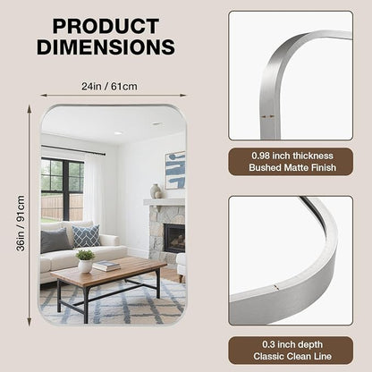 24"x36" Bathroom Mirror for Over Sink, Brushed Nickel Vanity Mirror | Aluminum Alloy Frame, Clear Reflection, Rust-Resistant, Vertical or Horizontal, Wall Mount, Bedroom and Entryway
