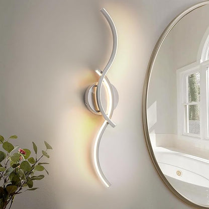 EDISLIVE Modern Wave LED Vanity Light Dimmable Modern LED Vanity Light Fixtures 15W Linear Wall Sconce with Acrylic Strip Shade 3000K, 24 in for Bathroom Bedroom Makeup,Nickel