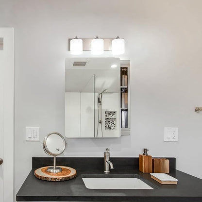 mirrea 22-inch 3-Light Brushed Nickel Vanity Light Fixture for Mirror, Bathroom Wall Sconce with Frosted White Glass Shades