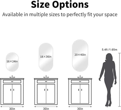 GLASHOM Frameless Bathroom Mirror, 16" x 24" Beveled Oval Wall Mirror for Over Sink, 16 Inch Modern Decorative Vanity Mirror for Bedroom, Living Room, Entryway, Hanging Mirror Horizontal or Vertical