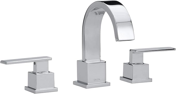 Delta Vero Chrome Bathroom Faucet 3 Hole, 8 Inch Widespread Bathroom Sink Faucet for Vanity, Metal Push-Pop Drain Assembly, Chrome 3553LF