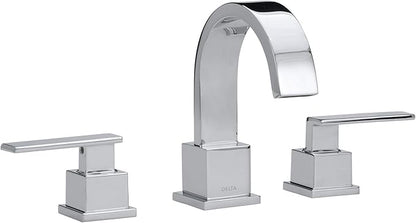 Delta Vero Chrome Bathroom Faucet 3 Hole, 8 Inch Widespread Bathroom Sink Faucet for Vanity, Metal Push-Pop Drain Assembly, Chrome 3553LF