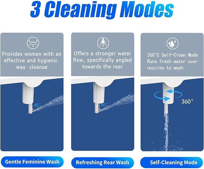 Hot and Cold Bidet Attachment for Toilet, Non-Electric bidet toilet attachment 3 Wash Modes with Adjustable Pressure Self-Cleaning Dual Nozzles for Enhanced Hygiene