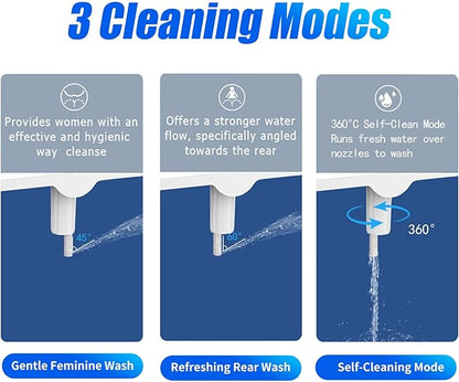Hot and Cold Bidet Attachment for Toilet, Non-Electric bidet toilet attachment 3 Wash Modes with Adjustable Pressure Self-Cleaning Dual Nozzles for Enhanced Hygiene