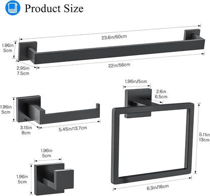 10-Piece Matte Black Bathroom Hardware Accessories Set Towel Bar Set for Bathroom 23.6 inch Towel Bar,Stainless Steel Wall Mounted Towel Holder