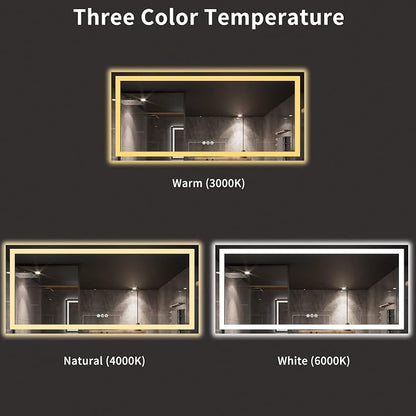 LOAAO 77X36 LED Bathroom Mirror with Lights, UL Listed | Anti-Fog, Dimmable, 3 Color Temperature, Backlit + Front Lit, Memory Function, Tempered Glass