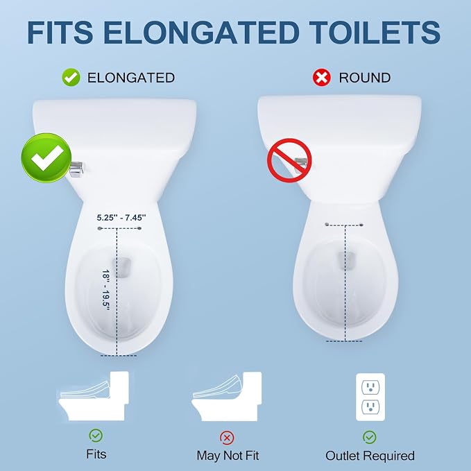 Bidet Toilet Seat Elongated, Electric, Warm Water with Air Dryer, Heated Seat, Front and Rear Wash, LED Nightlight, Wireless Remote, White, Y101