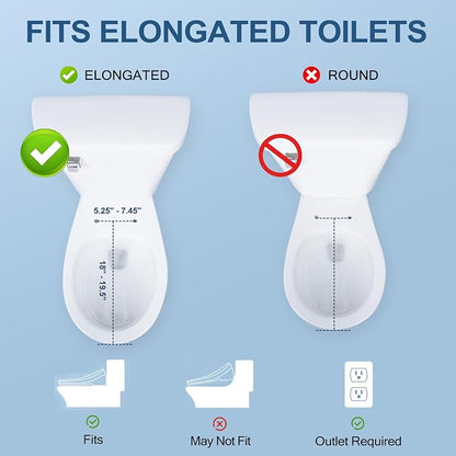 Bidet Toilet Seat Elongated, Electric, Warm Water with Air Dryer, Heated Seat, Front and Rear Wash, LED Nightlight, Wireless Remote, White, Y101
