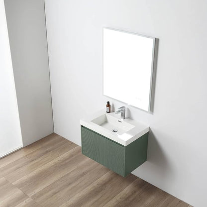Blossom 30 Inch Bathroom Vanity with Sink, All Wood Wall Mounted Floating Bathroom Vanity Cabinet with Acrylic Sink, Bathroom Sink Cabinet w/Soft-Close Drawer, Modern Style Vanities, Aventurine Green
