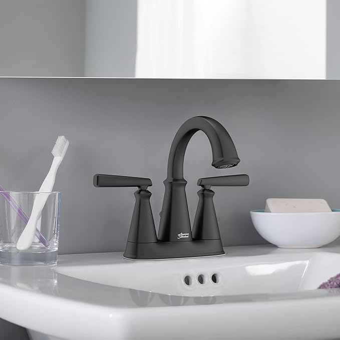 American Standard 7018201.243 Edgemere 4-Inch Centerset 2-Handle Bathroom Faucet, Brass, Matte Black