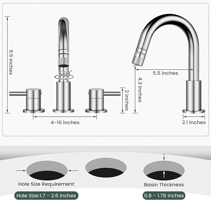Pull Down Bathroom Faucet for Sink 3 Hole,8 inch Widespread Chrome Bathroom Sink Faucet with Pop Up Drain, Water Supply Hoses
