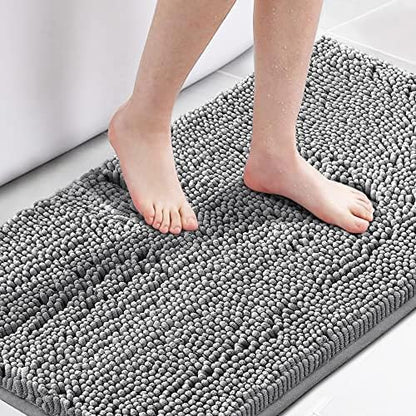 H.VERSAILTEX Microfiber Bath Rugs Chenille Floor Mat Ultra Soft Washable Bathroom Dry Fast Water Absorbent Bedroom Area Rugs, 24 x 42 - Inch, Grey