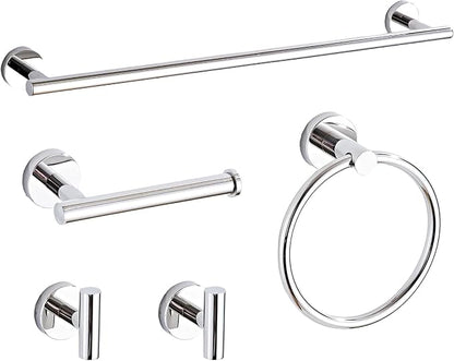Polished Chrome Bathroom Hardware Accessories Set 5 Piece, Stainless Steel Bath Towel Bar Set 24 Inch,Toilet Paper Holder,Towel Ring Holder,Towel Rack Set,Gold Bathroom Accessories Kit Silver